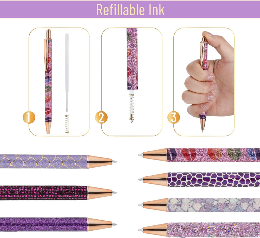 Mr. Pen- Fancy Pens for Women, 7 Pack, Black Ink Ballpoint, 10 Refills