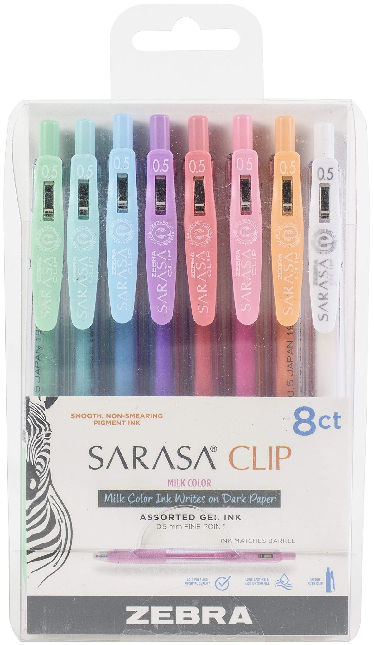 Zebra Pen SARASA Clip Retractable Gel Pen, Assorted Vintage Dark Ink, 5-Pk
