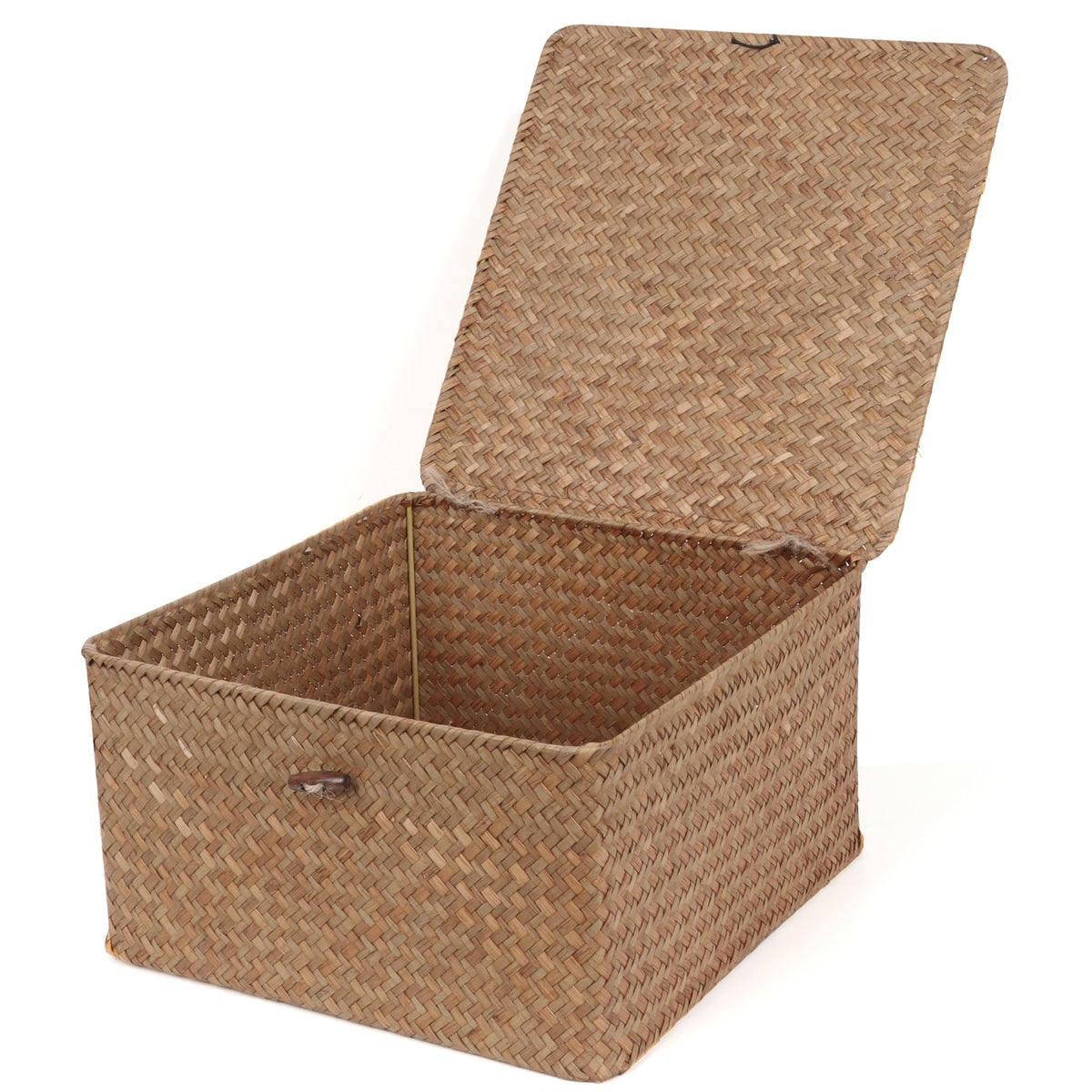 Moosky Wicker Shelf Baskets with Lid, Handwoven Seagrass Storage Basket Bins Square Gift Boxes for Shelves Home Decor Organizer (Natural, X-Small)