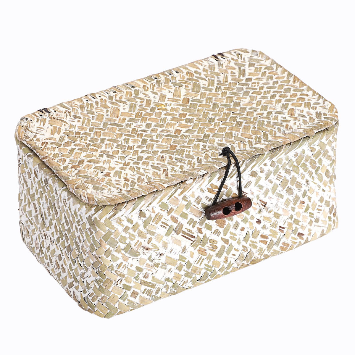 Hipiwe Handwoven Wicker Basket with Lid Small Desktop Seagrass Organizer