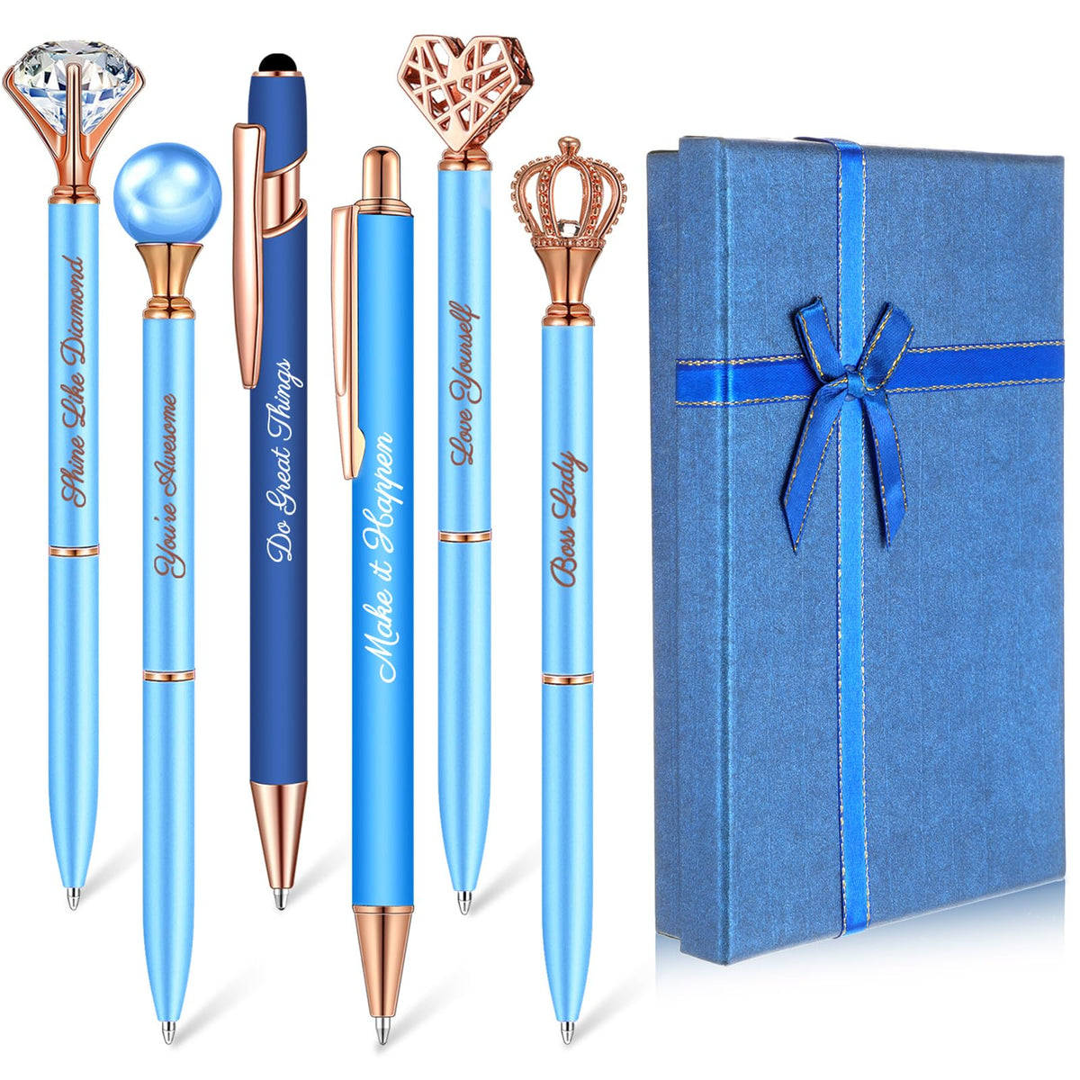 Qeeenar 6 Pcs Fancy Pens for Women Crystal Diamond Pen with Box, Black
