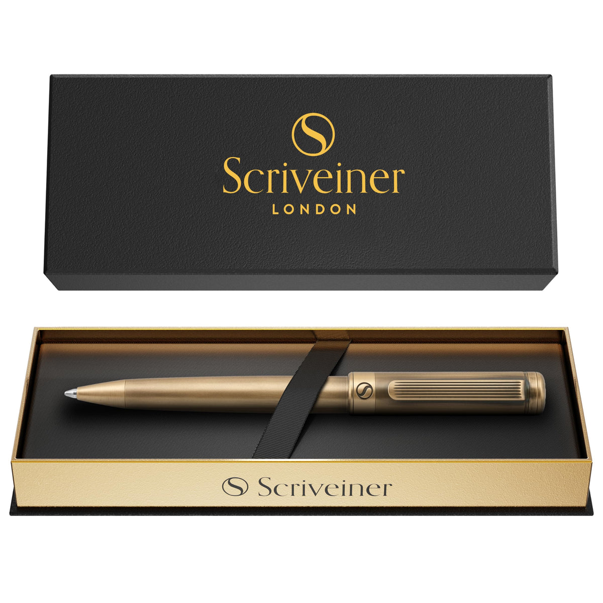 Scriveiner Gold Ballpoint Pen - Stunning Luxury Pen, Real Gold Plating, Schmidt Black Refill, Best Ball Pen Gift Set for Men & Women, Professional Executive Office, Nice Fancy Designer Pens