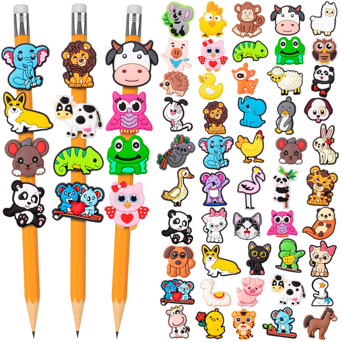 WDAHDHP Pencil Clip Topper, 50 Pcs Different Pencil Topper Decoration, Cute Pencil Charms for Kids Students School Gifts Classroom Rewards