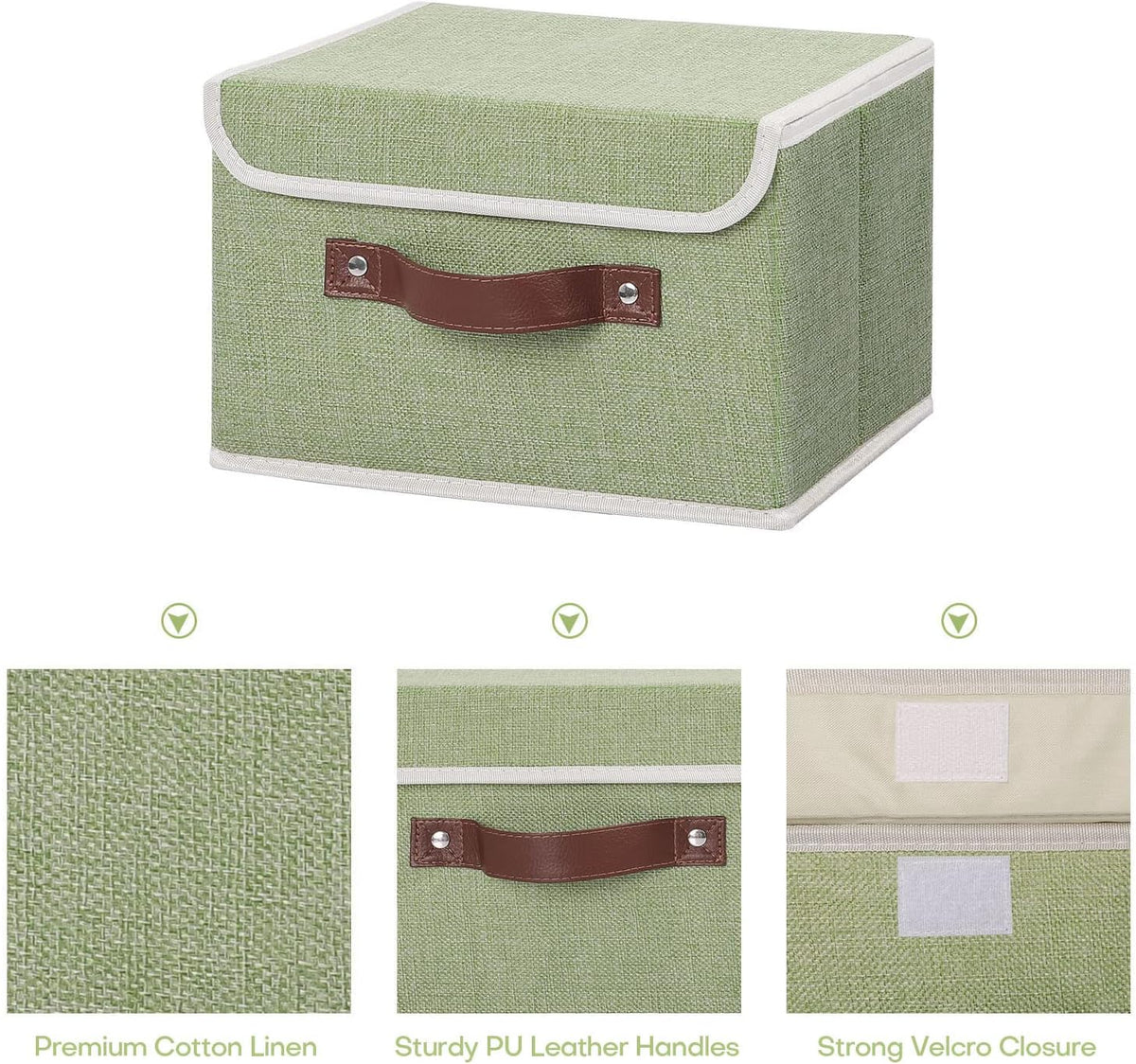 ANMINY Fabric Storage Box Bins with Lids, Green, 10"x8"x7"