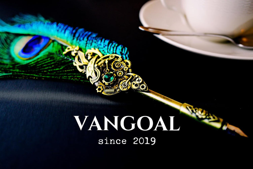 VANGOAL Peacock Feather Pen and Ink Set with Gift Box, Vintage Quill Pen for Writing, Calligraphy Pen Set for Office Supplies, Birthday, Wedding, Christmas Gift (Green - Peacock Feathers)