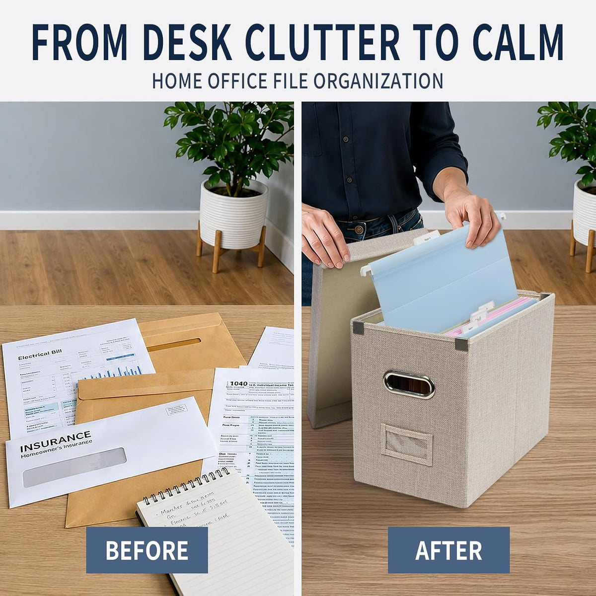 File Organizer Box with 15 Hanging File Folders, Lift-Off Lid