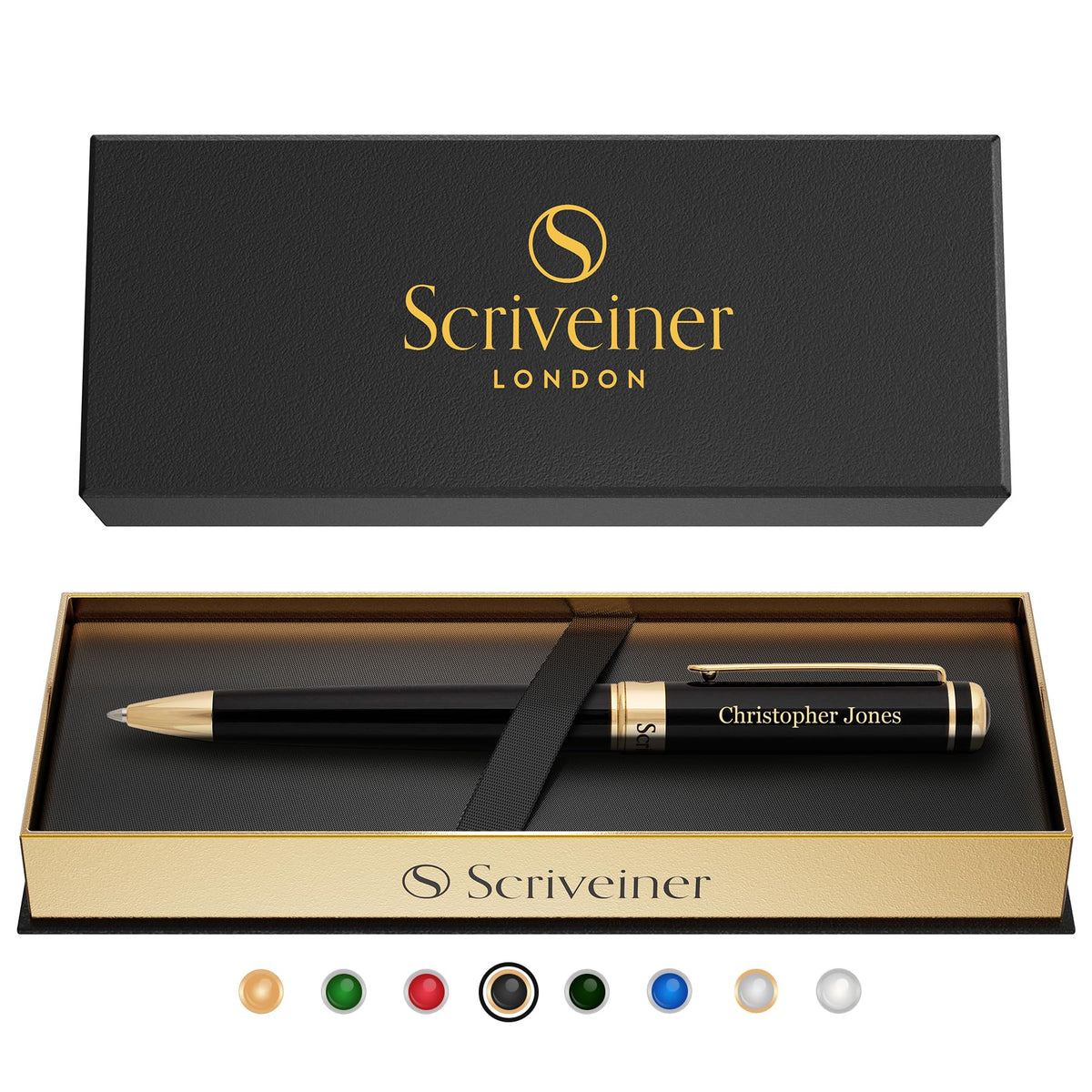 Scriveiner Gold Ballpoint Pen - Stunning Luxury Pen, Real Gold Plating, Schmidt Black Refill, Best Ball Pen Gift Set for Men & Women, Professional Executive Office, Nice Fancy Designer Pens