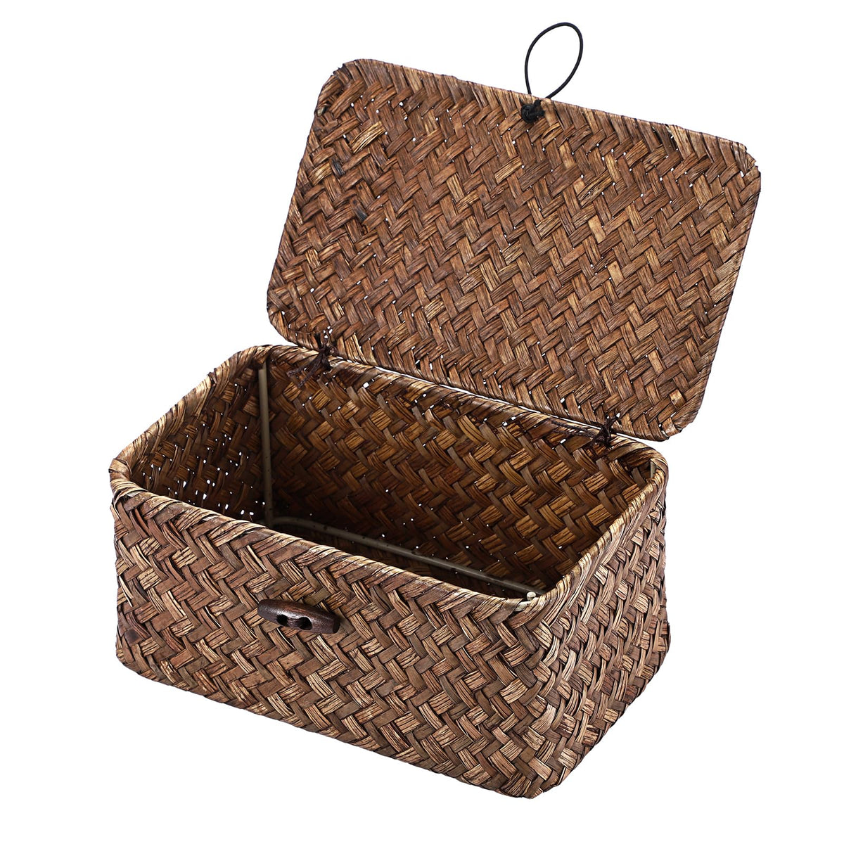 Hipiwe Handwoven Wicker Basket with Lid Small Desktop Seagrass Organizer