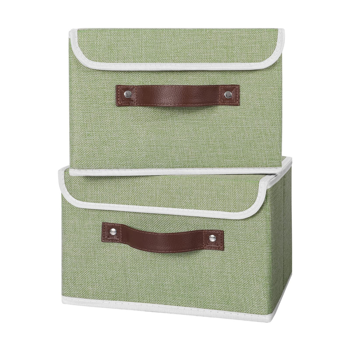 ANMINY Fabric Storage Box Bins with Lids, Green, 10"x8"x7"