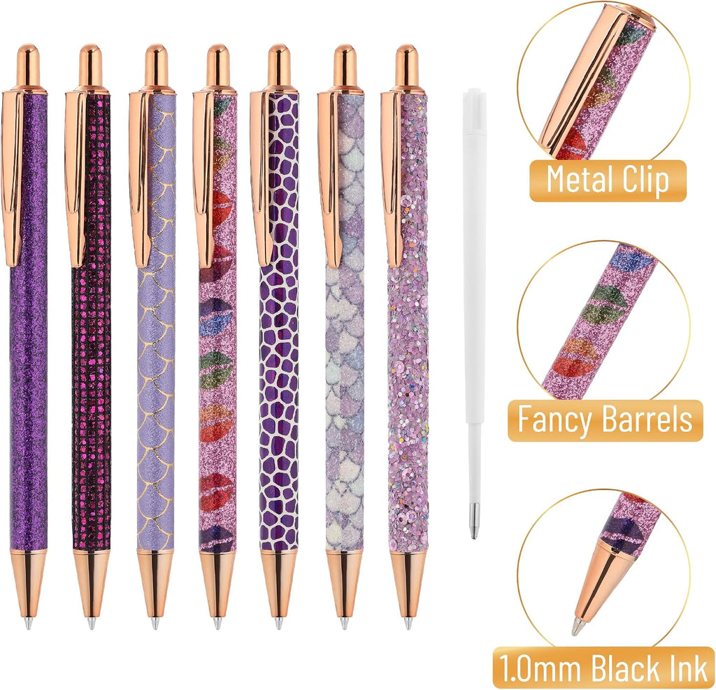 Mr. Pen- Fancy Pens for Women, 7 Pack, Black Ink Ballpoint, 10 Refills