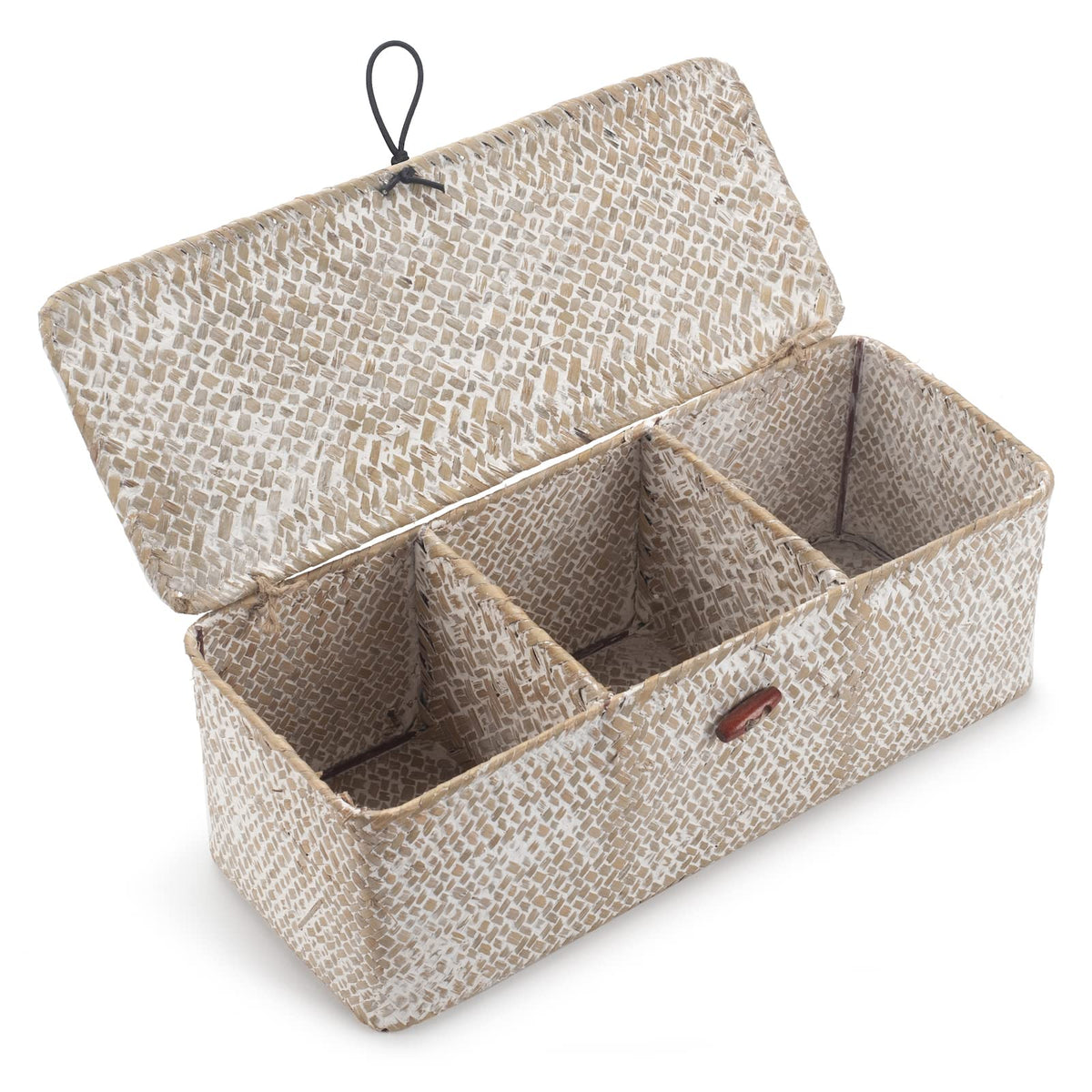 DECRAFTS Seagrass Storage Basket with Lid Rectangular Small Woven Shelf Baskets with Sections for Organize Snack Toys Tampon