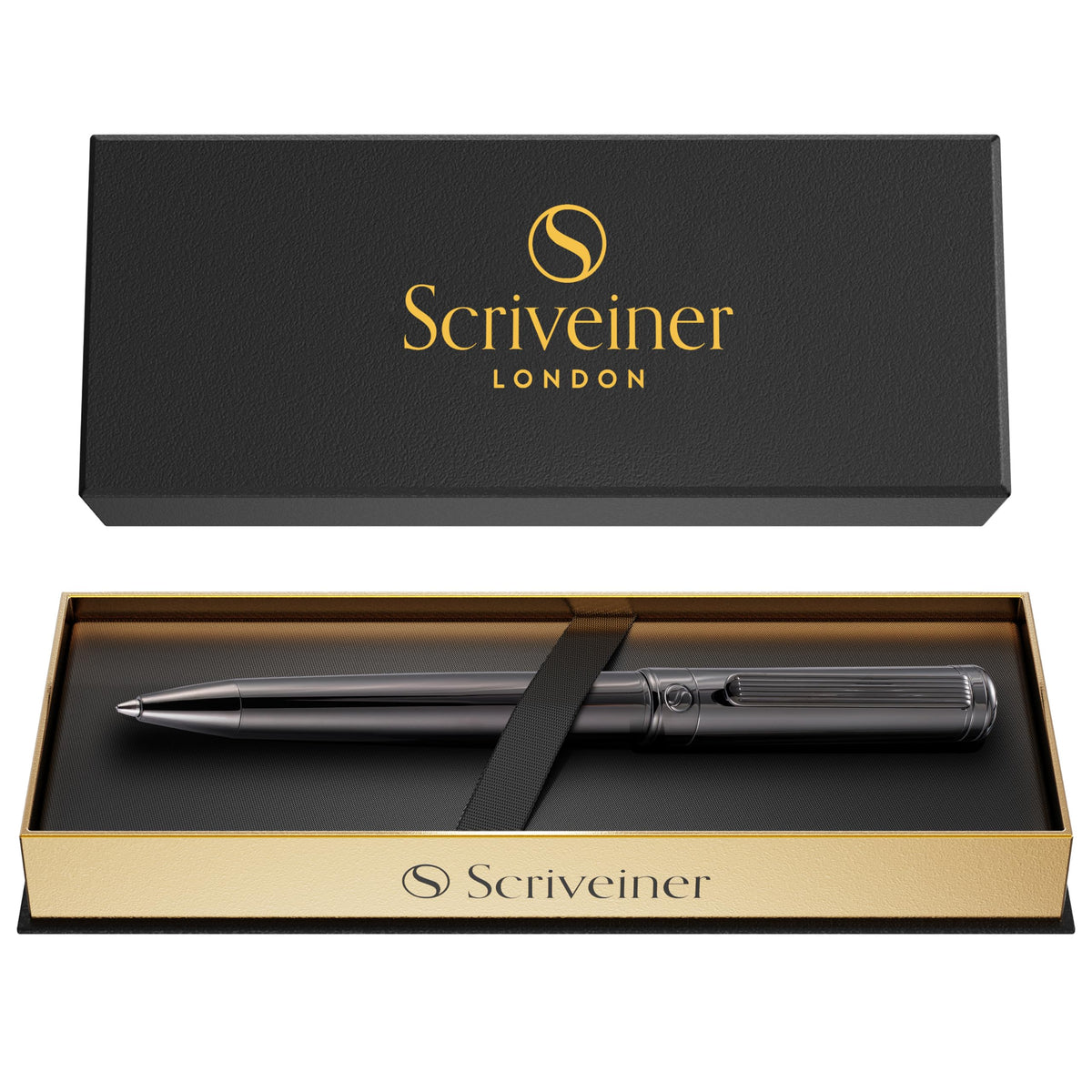 Scriveiner Gold Ballpoint Pen - Stunning Luxury Pen, Real Gold Plating, Schmidt Black Refill, Best Ball Pen Gift Set for Men & Women, Professional Executive Office, Nice Fancy Designer Pens
