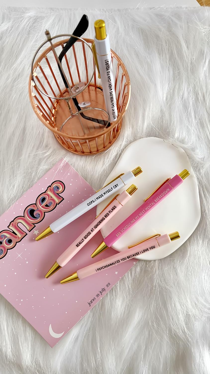 Jxueych 5pcs Cancer Pen Set - Funny Personalized Pens with Inspirational Quotes - Ideal Gift for Friends and Family - Black Ink, Medium Nib 1.0mm
