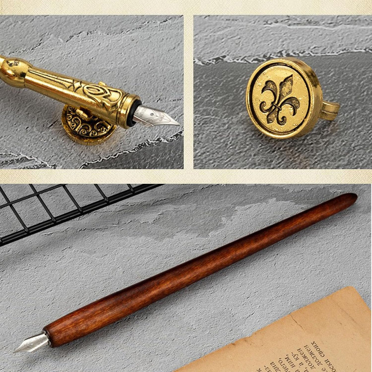 Peacock Feather Pen and Ink Set, Wax Seal Kit Present Box