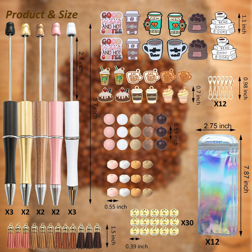 JNwhy Coffee Themed Beadable Pen DIY Bead Ballpoint Pens Kit