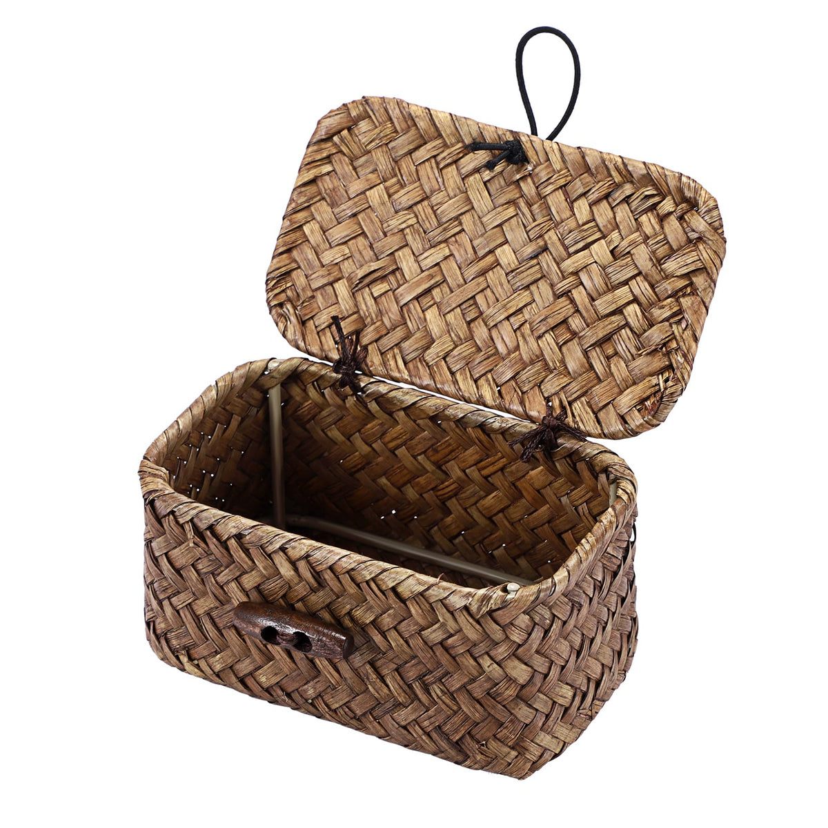 Hipiwe Handwoven Wicker Basket with Lid Small Desktop Seagrass Organizer