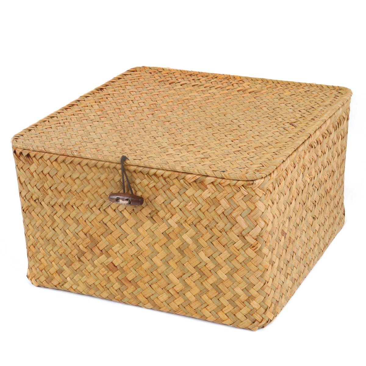 Moosky Wicker Shelf Baskets with Lid, Handwoven Seagrass Storage Basket Bins Square Gift Boxes for Shelves Home Decor Organizer (Natural, X-Small)