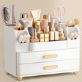 HBlife Makeup Organizer for Vanity with Brush Holder, Large Bathroom Countertop Cosmetic Organizer Skin Care Storage, Easy to Store Lipsticks, Nail Polishes, Perfumes, Eyeshadow Palettes, Beige