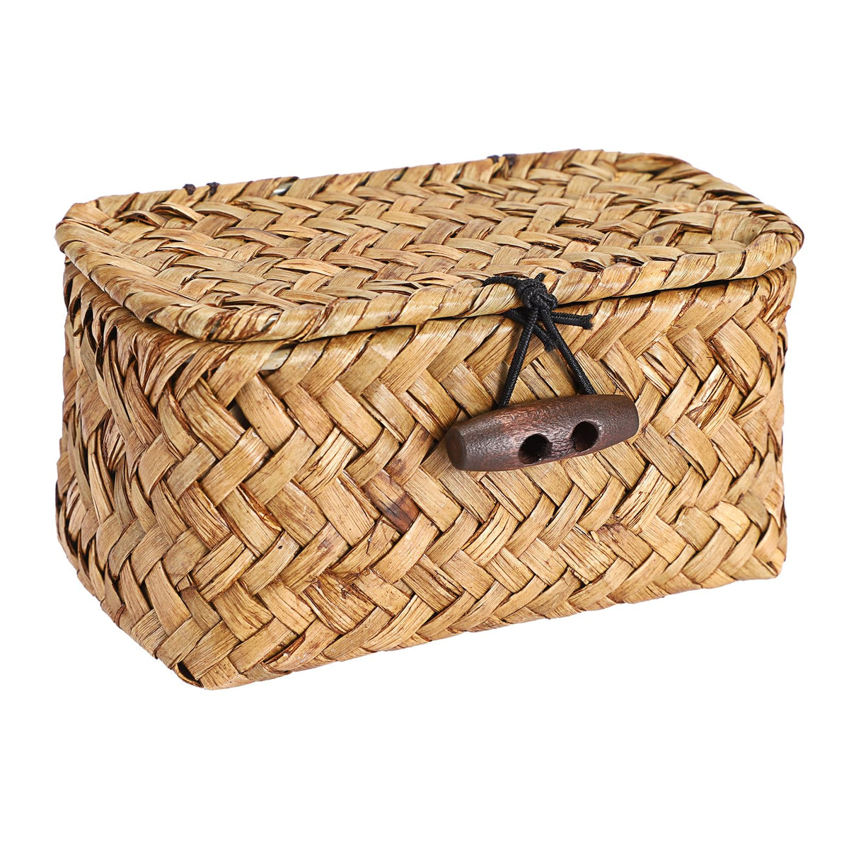 Hipiwe Handwoven Wicker Basket with Lid Small Desktop Seagrass Organizer