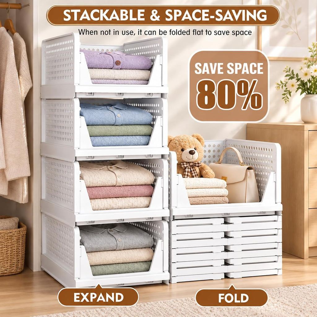 SNSLXH Closet Organizers and Storage, 5 Pack Stackable Closet Bins