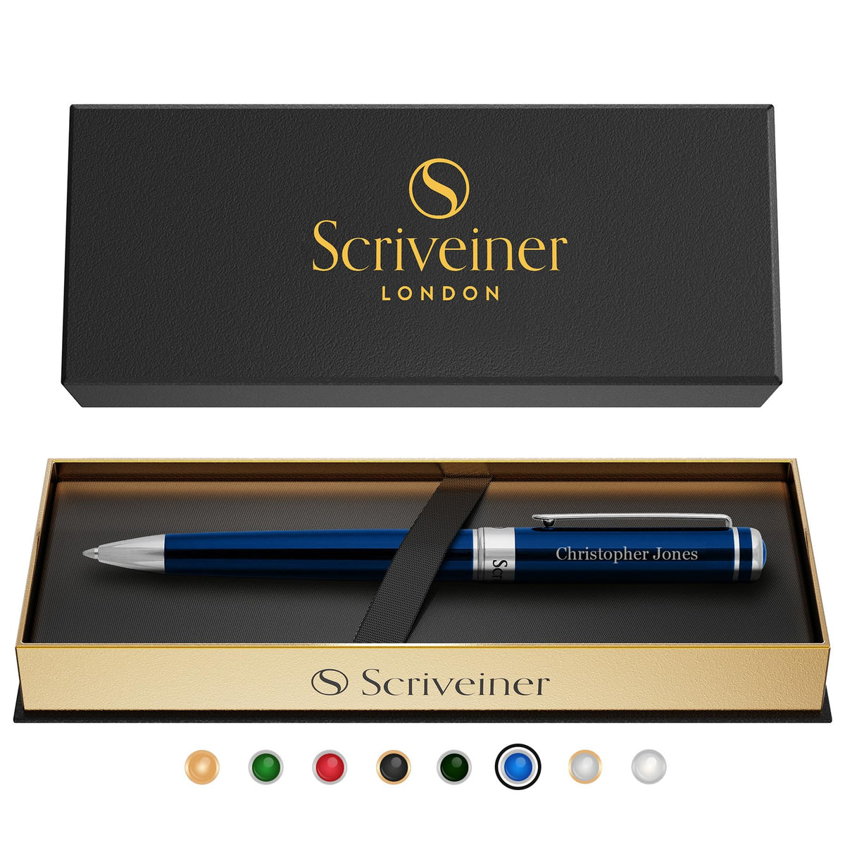 Scriveiner Gold Ballpoint Pen - Stunning Luxury Pen, Real Gold Plating, Schmidt Black Refill, Best Ball Pen Gift Set for Men & Women, Professional Executive Office, Nice Fancy Designer Pens