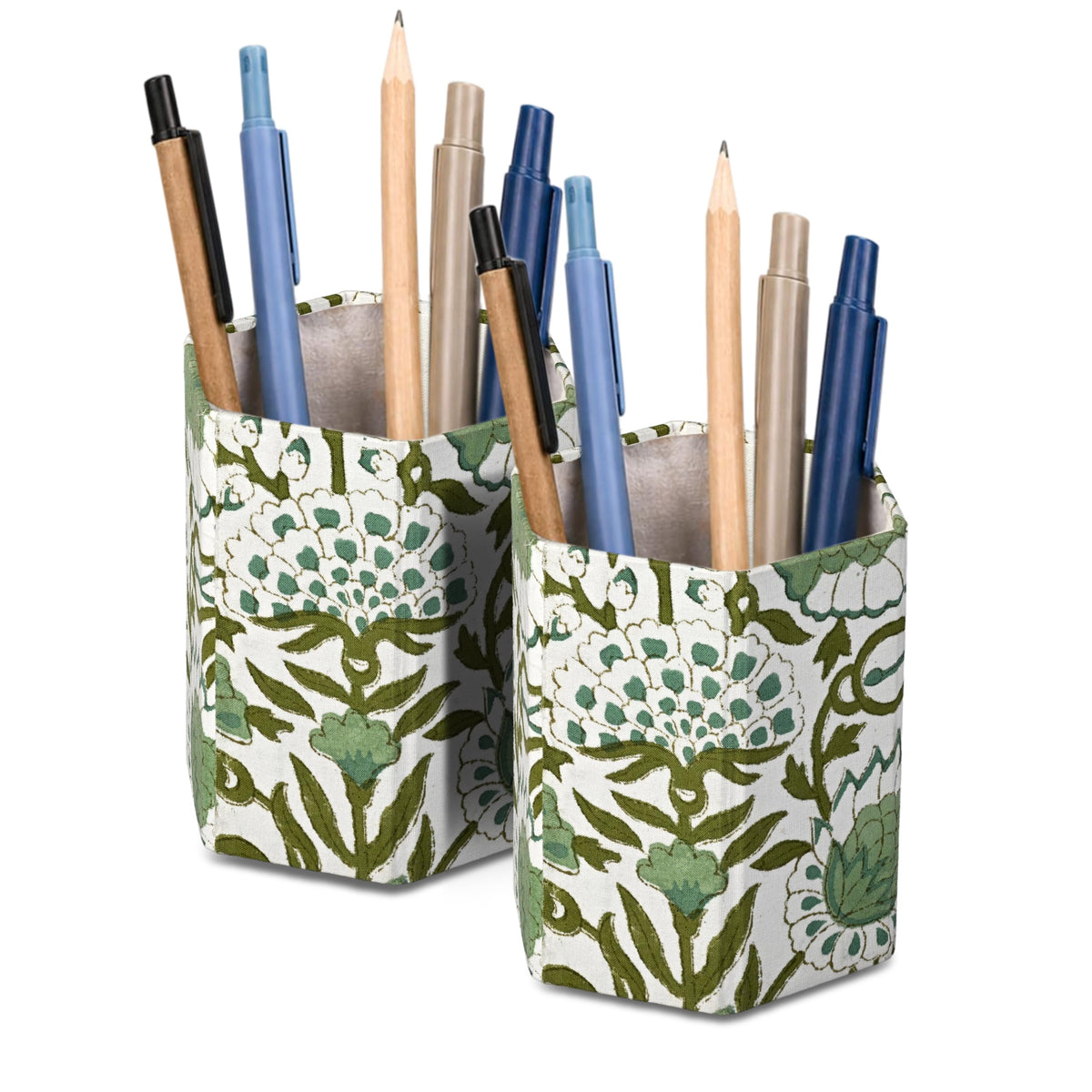 CPC Agate Green Block Print Cotton Pen Holder Set of 2
