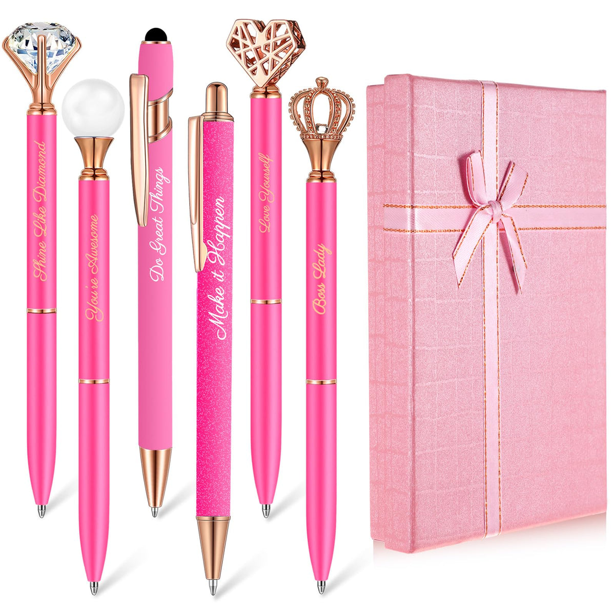 Qeeenar 6 Pcs Fancy Pens for Women Crystal Diamond Pen with Box, Black