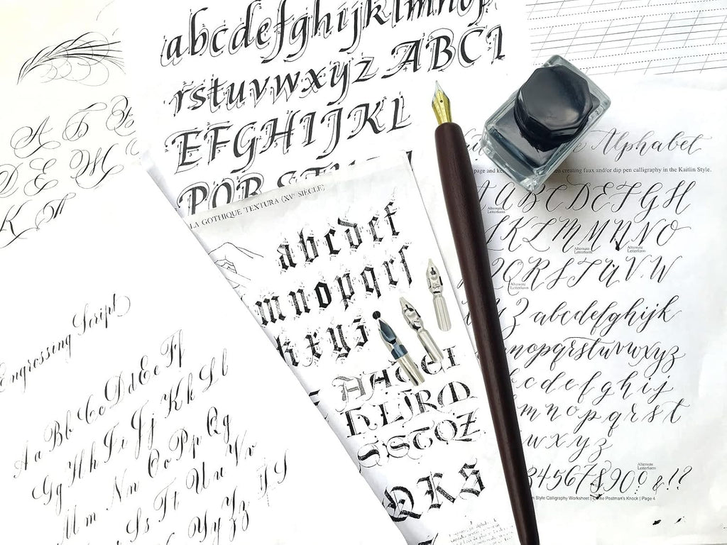 Plotube Calligraphy Pen Set, 11 Nibs, Black Ink, Pen Stand
