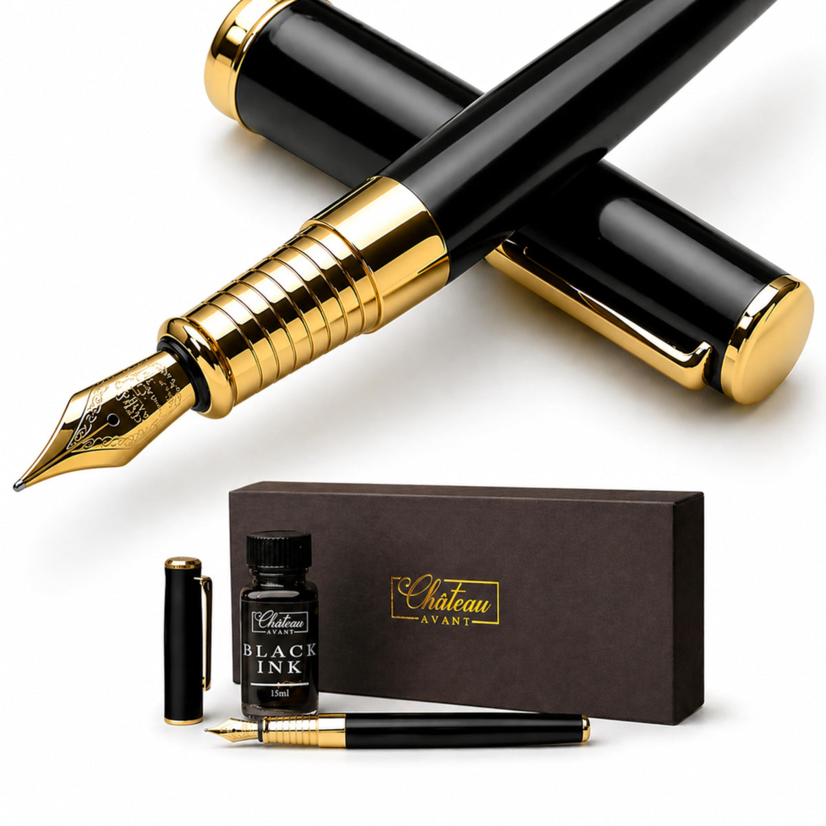 Signature Calligraphy Fountain Pen Gift Set | Black | Fine and Calligraphy Nibs, 10 Ink Cartridges, Ink Bottle and Converter | Writing Gift for Beginners, Graduates and Enthusiasts