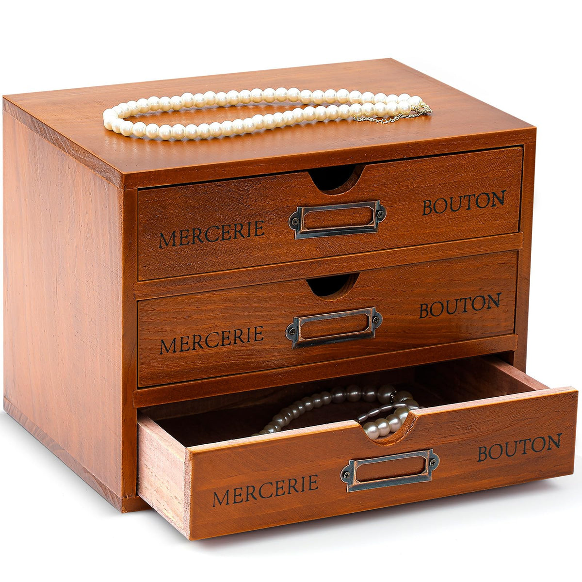 Wesiti Wooden Desk Organizer, 5 Drawers, Vintage Makeup Cabinet, Brown