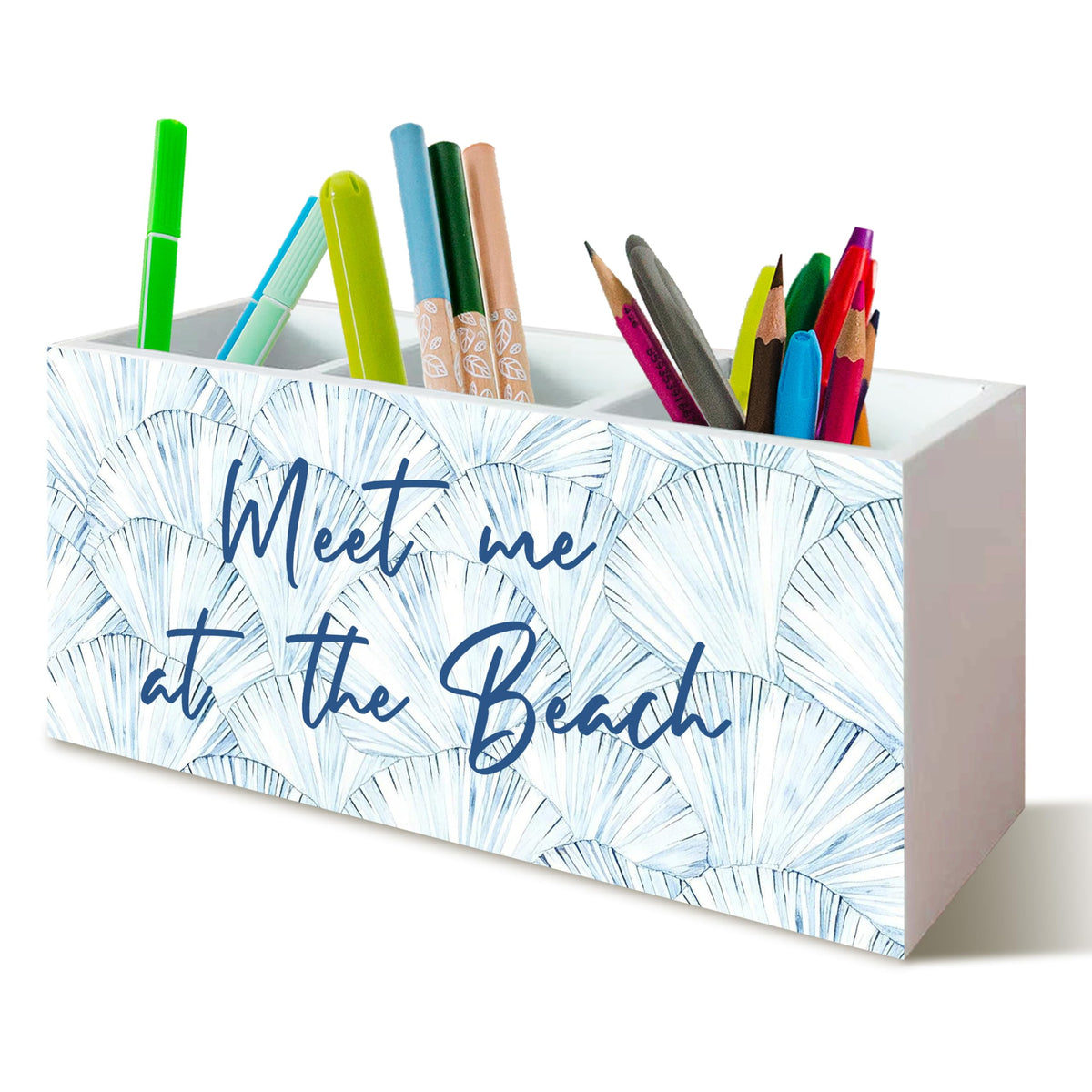 Beach Gifts for Women Men, The Beach Is My Happy Place Pen Holder for Home Office Kitchen Desk Decor, Beach Wooden Pencil Holder Sign Organizer for Home Office Desk Accessories,