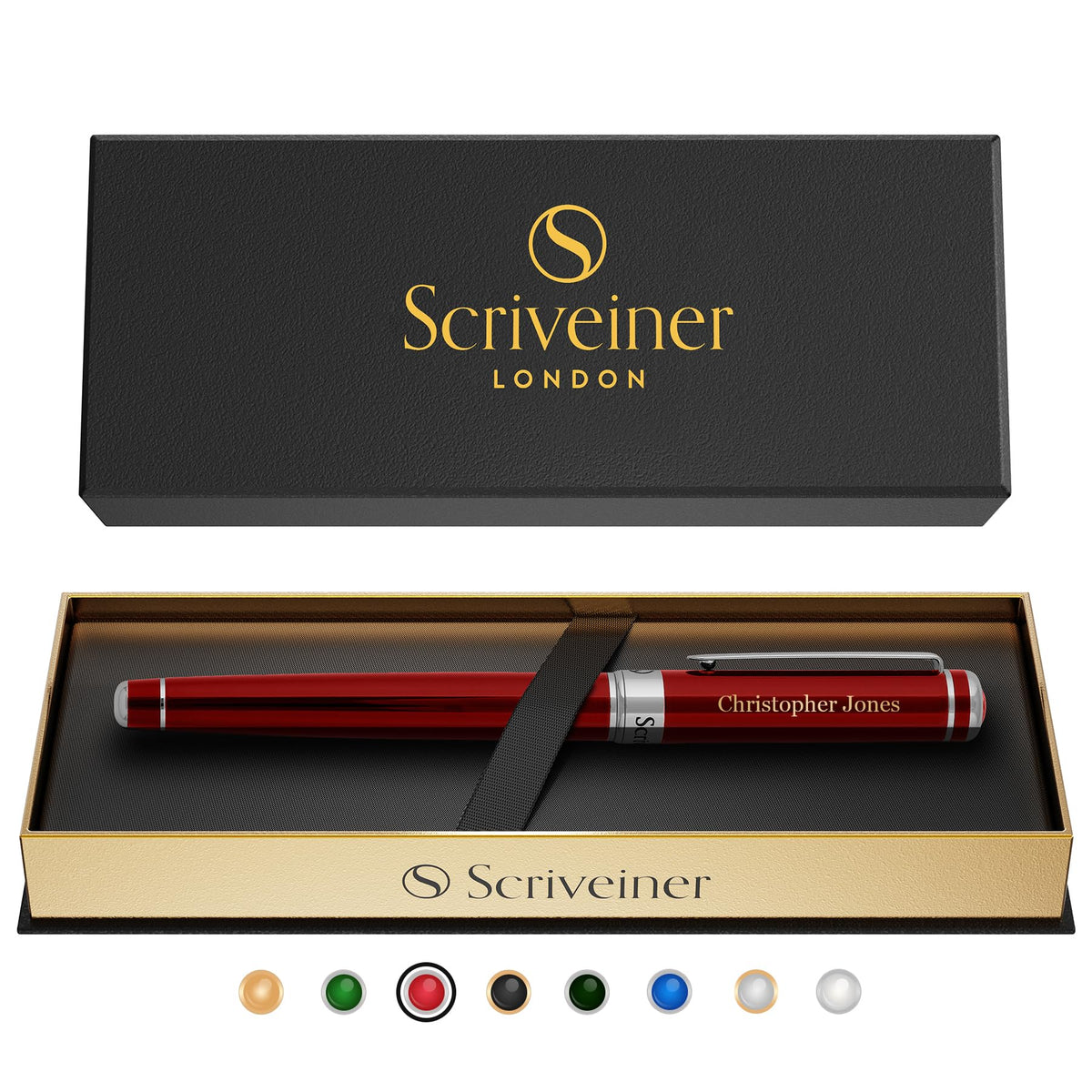 Scriveiner Black Green Rollerball Pen - Stunning Luxury Pen, Chrome Finish, Schmidt Ink Refill, Best Roller Ball Pen Gift Set for Men & Women, Professional, Executive Office