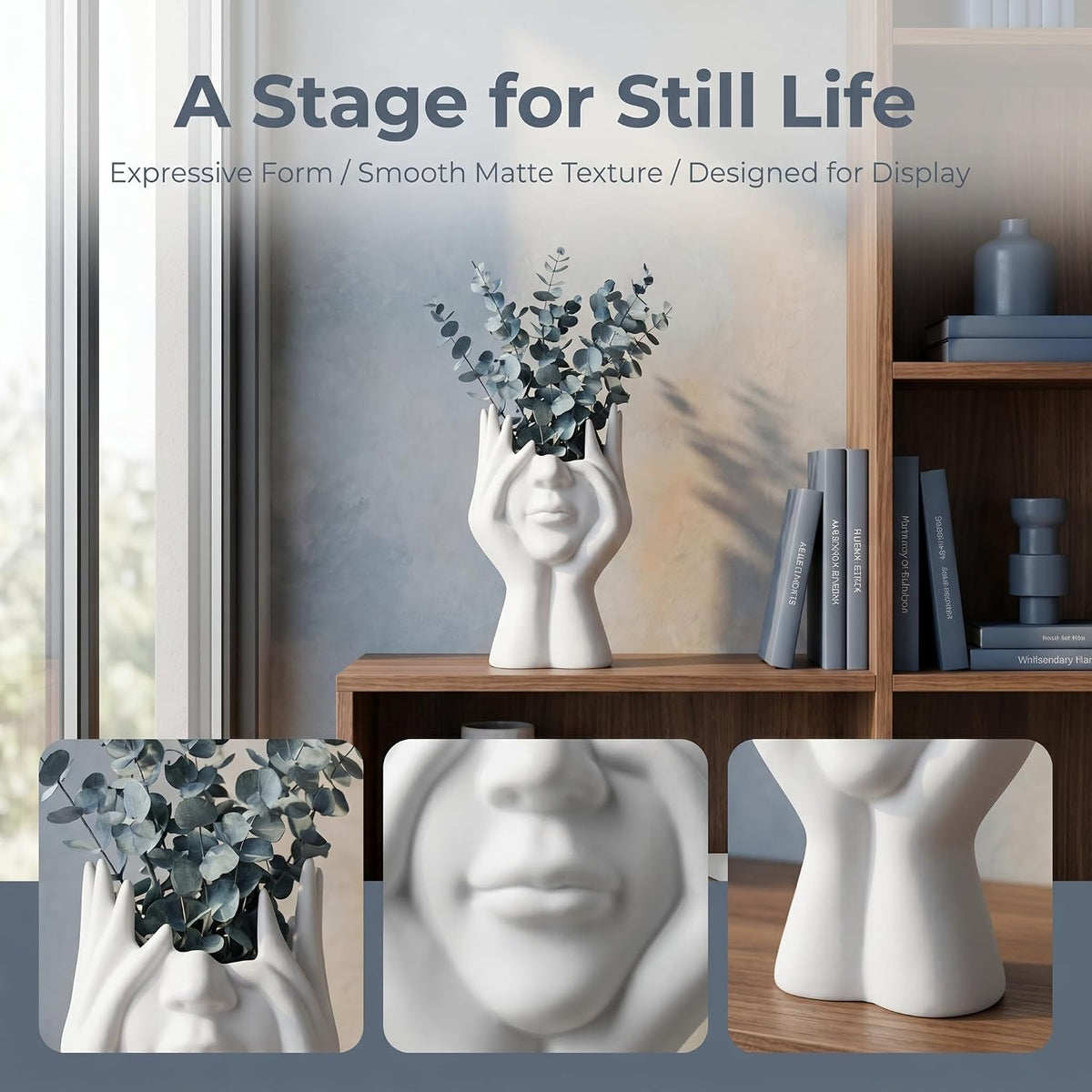 Face-Holding Creative Abstract Pen Holder Pencil Holder, Desktop Decorative Ornament, Vanity Makeup Brush Storage Organizer, Suitable for Home Office Bookshelf Room