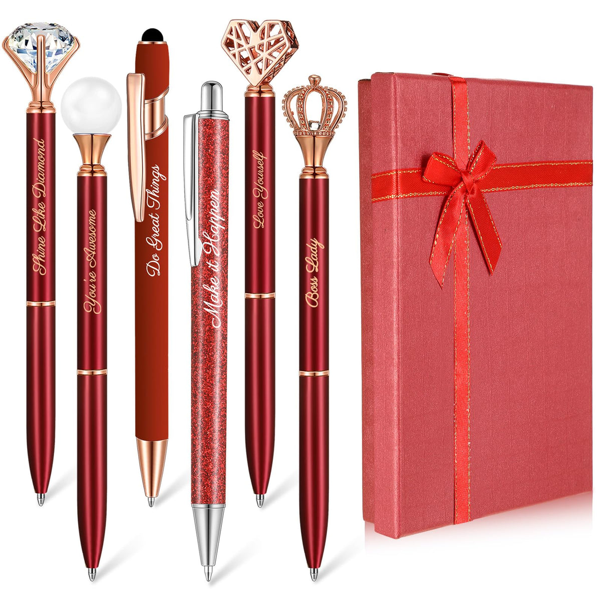 Qeeenar 6 Pcs Fancy Pens for Women Crystal Diamond Pen with Box, Black