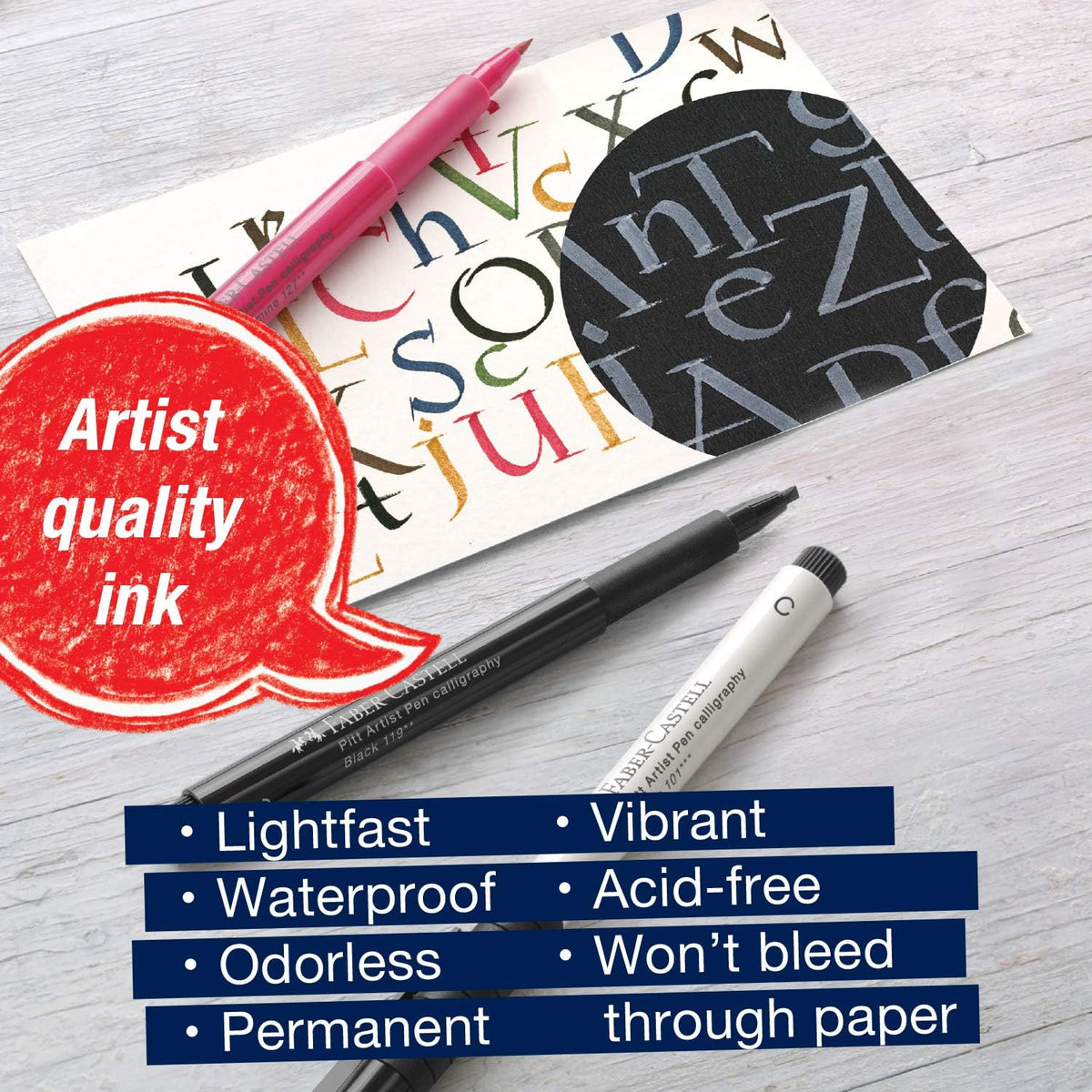 Faber-Castell Pitt Artist Calligraphy Pens | 6 India Ink Pens, 2.5 mm Chisel Tip | Multicolor Calligraphy Pen Set for Lettering, Journaling, Creative Writing & Hand Lettering Designs