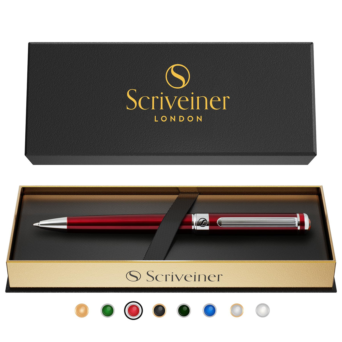 Scriveiner Gold Ballpoint Pen - Stunning Luxury Pen, Real Gold Plating, Schmidt Black Refill, Best Ball Pen Gift Set for Men & Women, Professional Executive Office, Nice Fancy Designer Pens