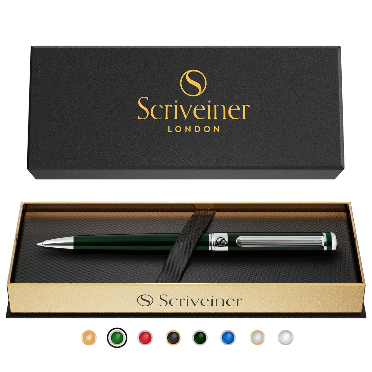 Scriveiner Gold Ballpoint Pen - Stunning Luxury Pen, Real Gold Plating, Schmidt Black Refill, Best Ball Pen Gift Set for Men & Women, Professional Executive Office, Nice Fancy Designer Pens