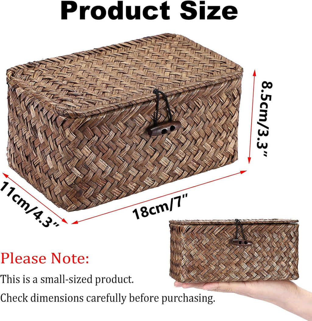 Hipiwe Handwoven Wicker Basket with Lid Small Desktop Seagrass Organizer
