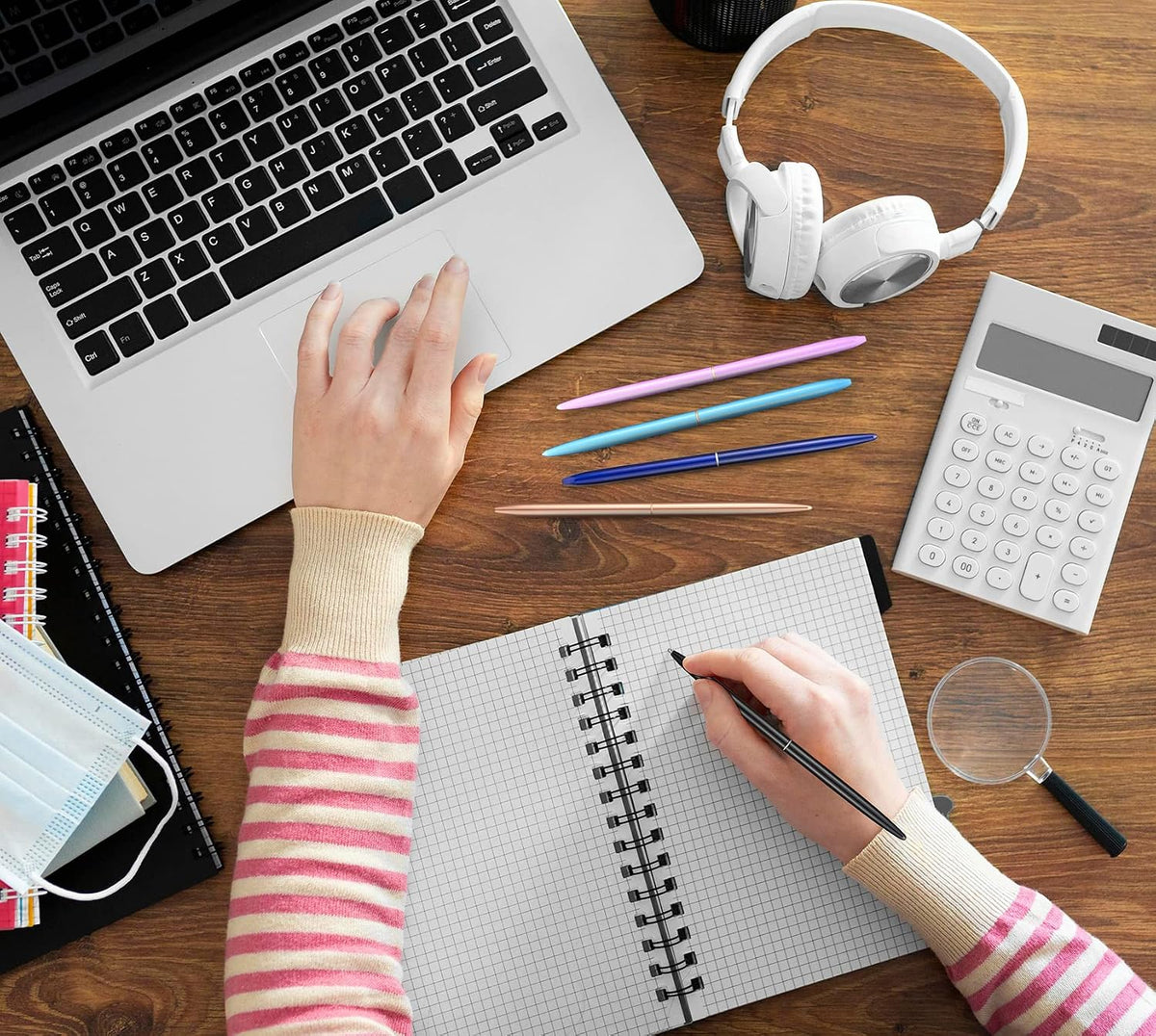 5 Pieces Ballpoint Pen Set, Black Ink Slim Lightweight Smooth Writing Metal Pen, for Business Office Teacher Student Wedding Guest (Silver)