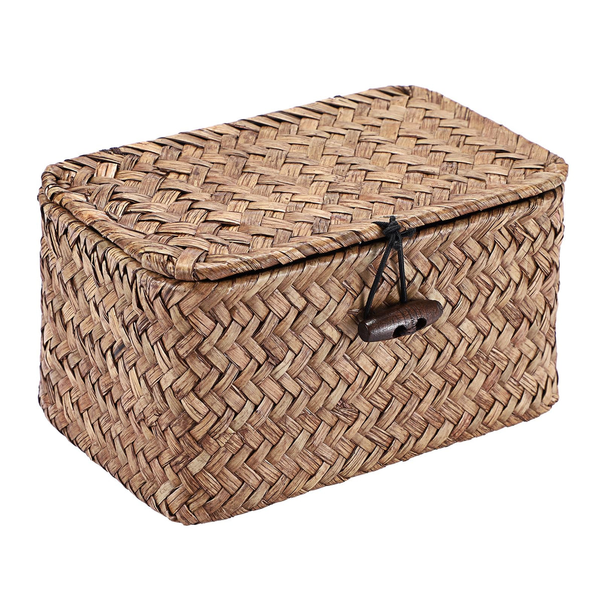 Hipiwe Handwoven Wicker Basket with Lid Small Desktop Seagrass Organizer