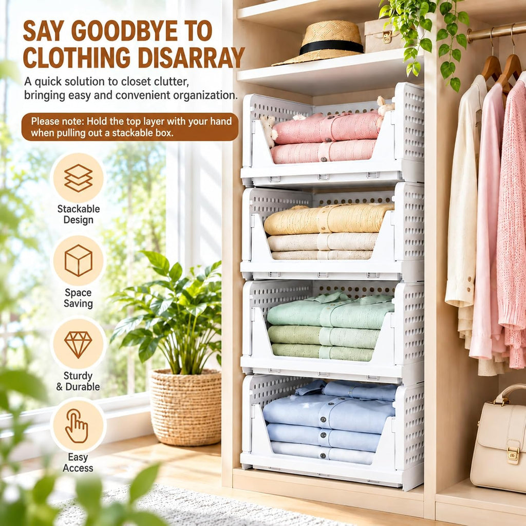 SNSLXH Closet Organizers and Storage, 5 Pack Stackable Closet Bins