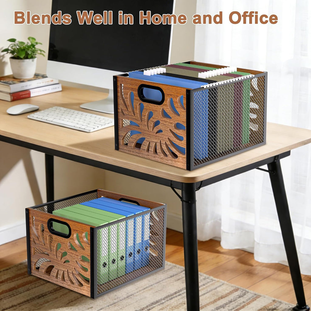 Wood File Box,Hanging File Organizer,File Storage Box Bin for Letter Size
