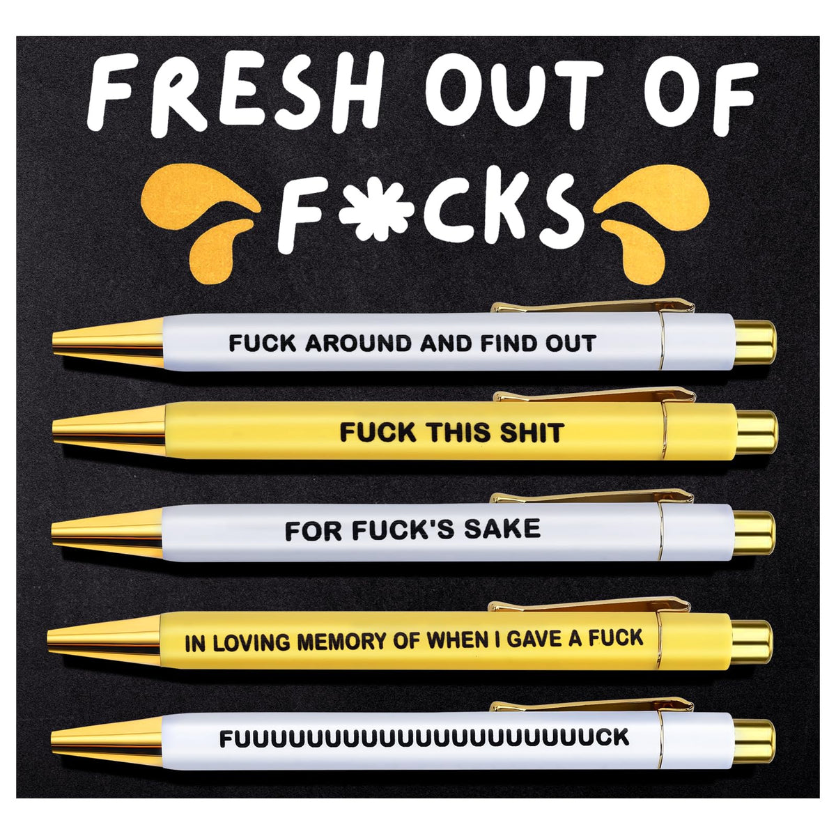 5Pcs Funny Work Sucks Pens Set for Adult Coworkers Office Gifts Pens with Funny Saying Quotes Sarcastic Snarky Pens Negative Swear Word Daily Pen Set Ballpoint Pens Black Ink Unique Work Office Pen