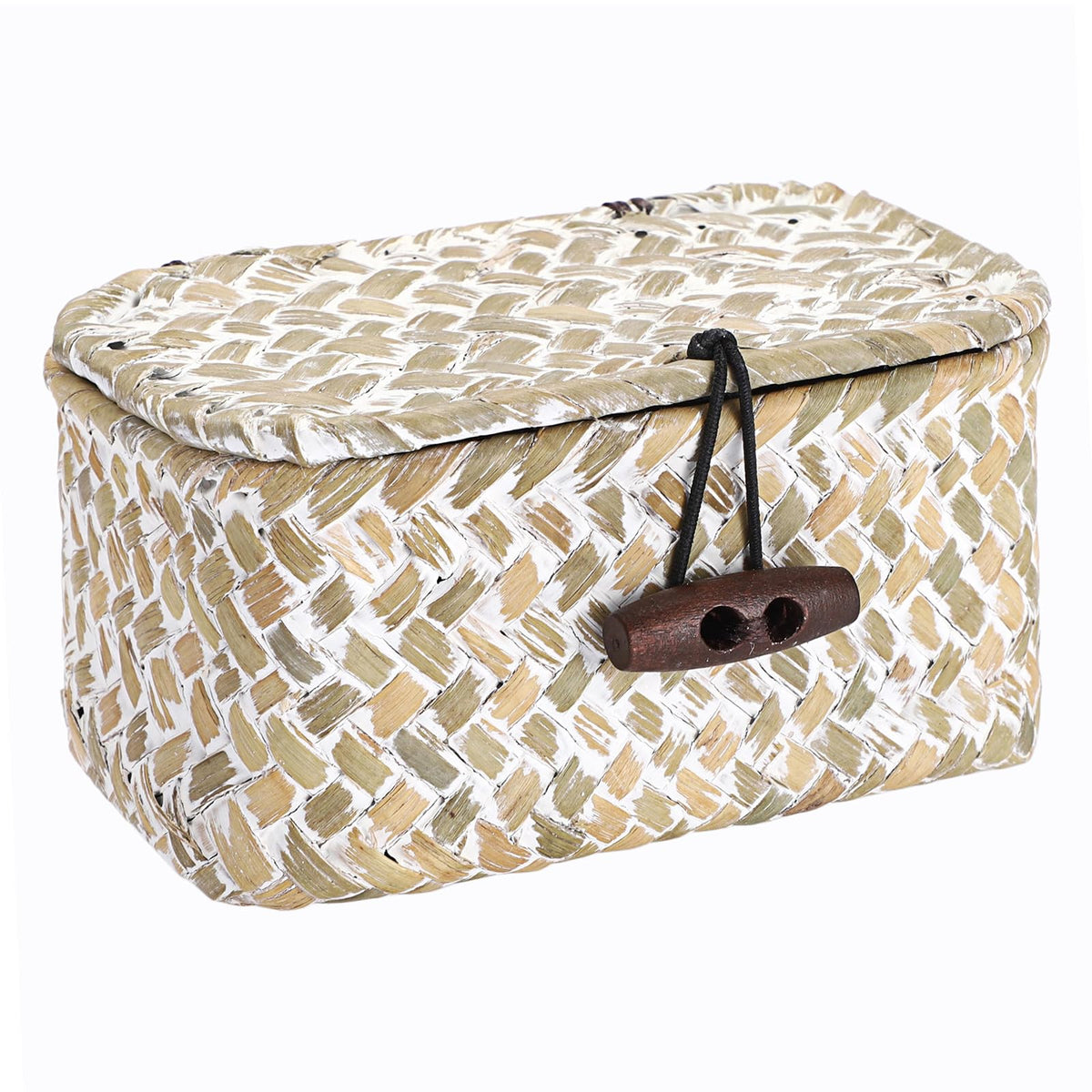 Hipiwe Handwoven Wicker Basket with Lid Small Desktop Seagrass Organizer
