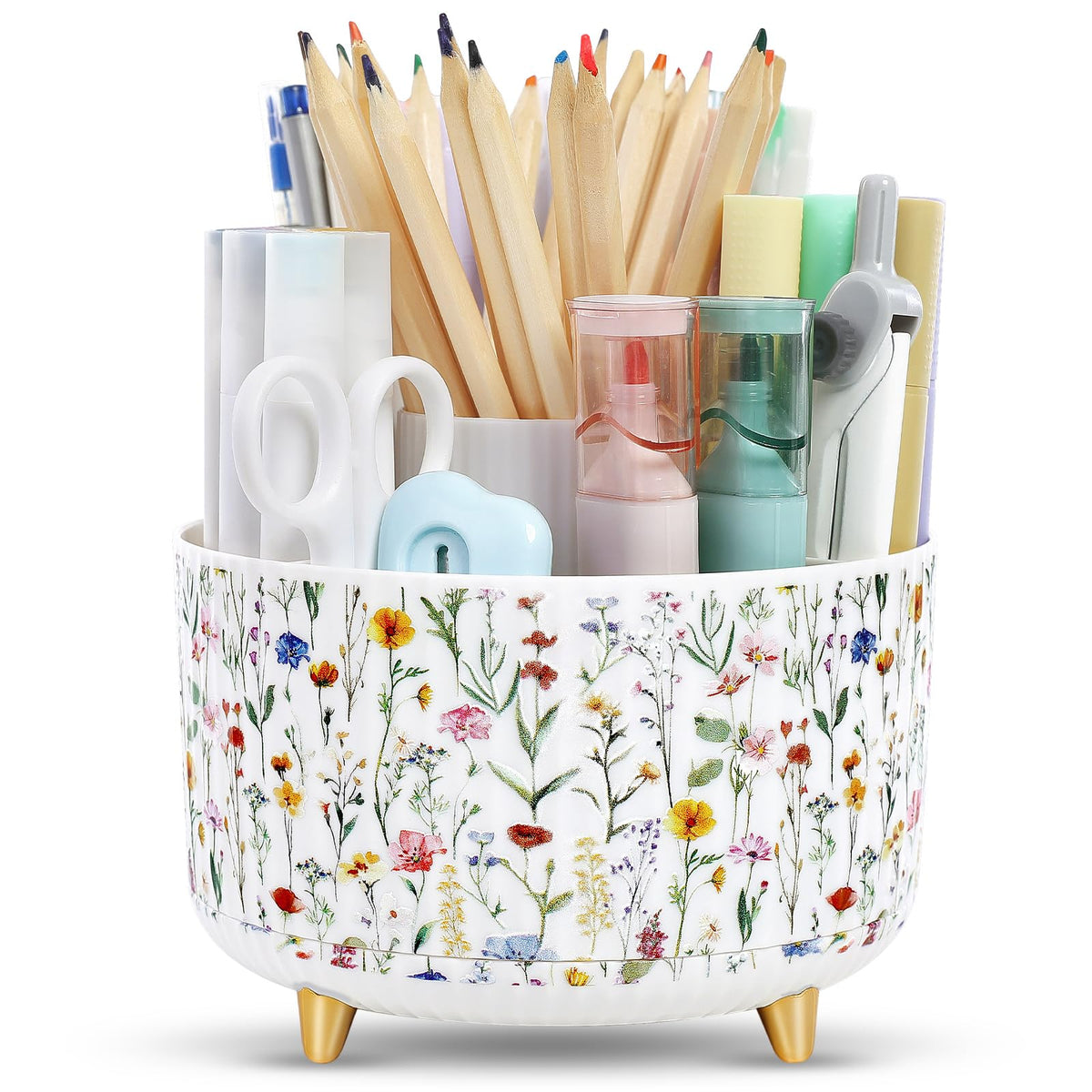 SKYDUE 360 Degree Rotating Desk Organizer, Dual-Purpose Pencil Pen Holder for Desk, Rotating Desk Pen Organizer with 5 Slots, Art Supplies, Pencil Cup for Office, School, Home