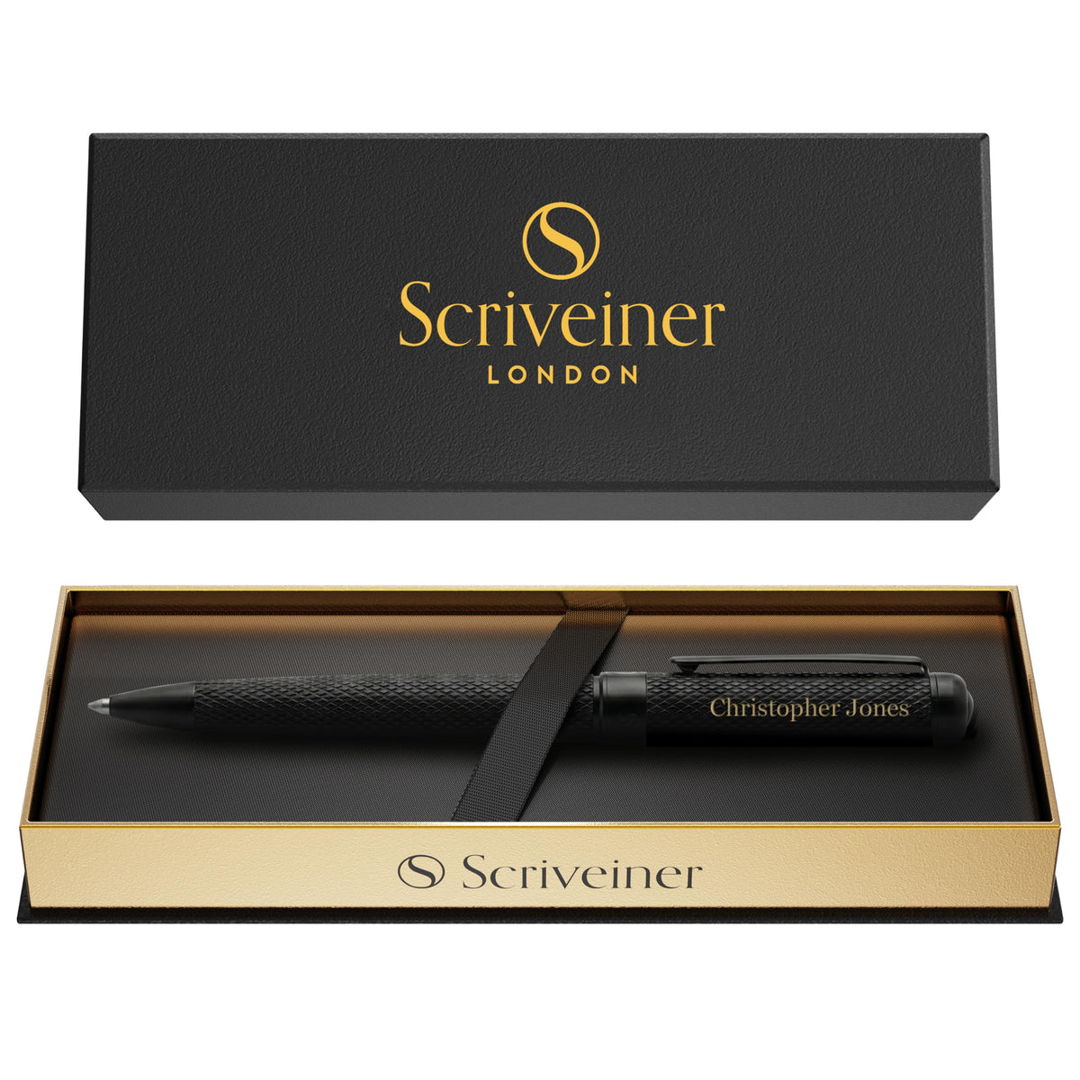 Scriveiner Gold Ballpoint Pen - Stunning Luxury Pen, Real Gold Plating, Schmidt Black Refill, Best Ball Pen Gift Set for Men & Women, Professional Executive Office, Nice Fancy Designer Pens