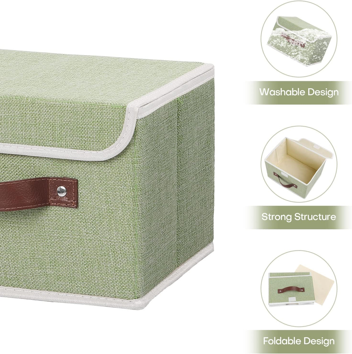 ANMINY Fabric Storage Box Bins with Lids, Green, 10"x8"x7"