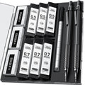 2PCS Metal Mechanical Pencil Set, 0.5mm+0.7mm, Storage Case, Black＆Silver