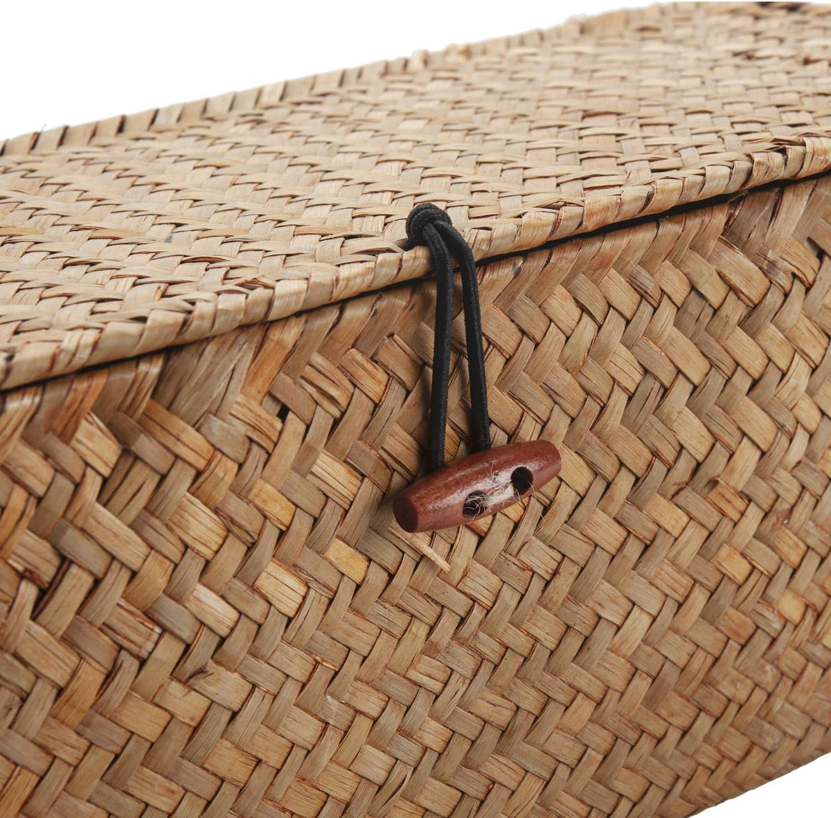 DECRAFTS Seagrass Storage Basket with Lid Rectangular Small Woven Shelf Baskets with Sections for Organize Snack Toys Tampon