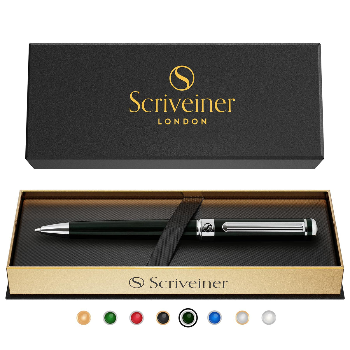 Scriveiner Gold Ballpoint Pen - Stunning Luxury Pen, Real Gold Plating, Schmidt Black Refill, Best Ball Pen Gift Set for Men & Women, Professional Executive Office, Nice Fancy Designer Pens